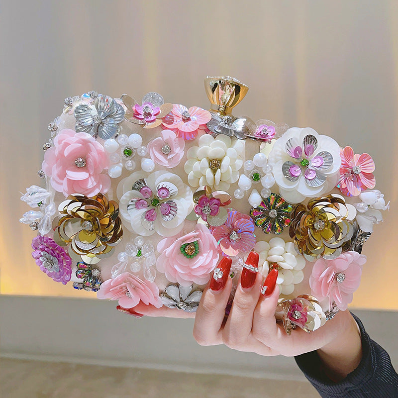 Floral Evening Clutch Bag for Women – Top Handle Formal Handbag for Dinner and Banquet