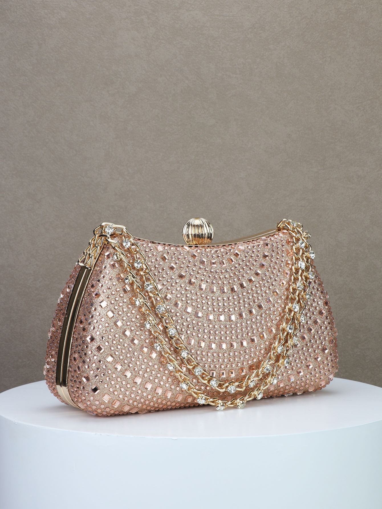 Diamond-Detail Handheld Bridal Clutch for Wedding, Dinner, and Banquet