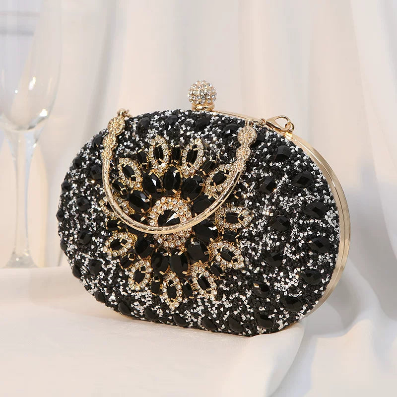 Floral Rhinestone Evening Clutch for Women – Formal Wedding & Banquet Handbag