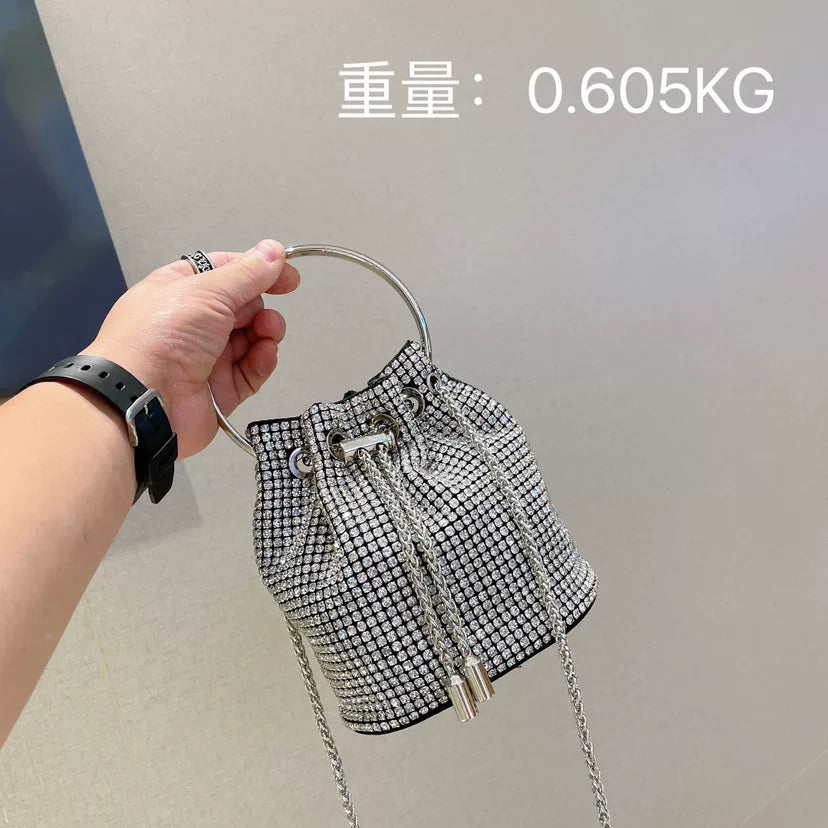 Rhinestone Bucket Bag for Women – Chain Strap Shoulder & Crossbody Handbag