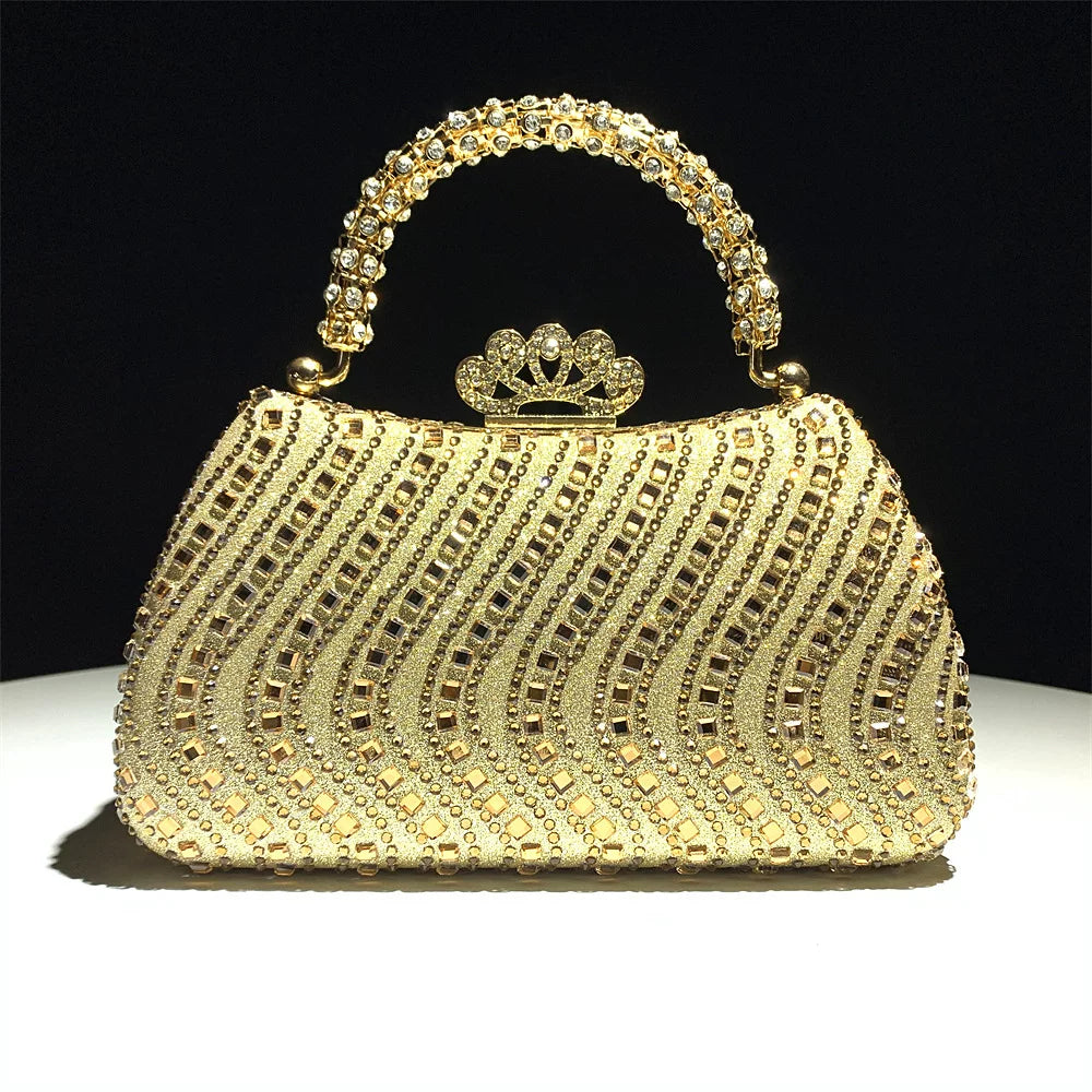 Rhinestone Evening Clutch Bag for Women – Crystal Handle Formal Wedding & Party Handbag