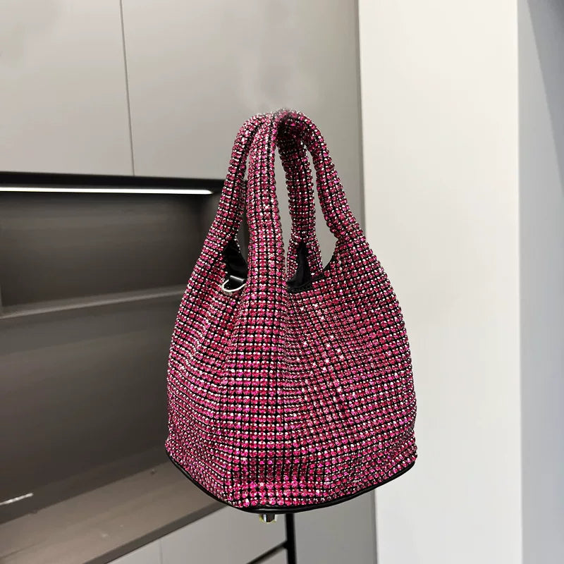 Rhinestone Bucket Bag for Women – Chain Strap Shoulder & Crossbody Handbag