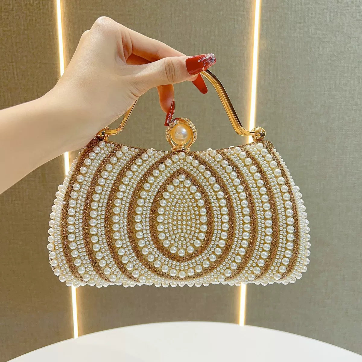 Pearl Evening Clutch for Women – Formal Wedding & Banquet Shoulder Bag