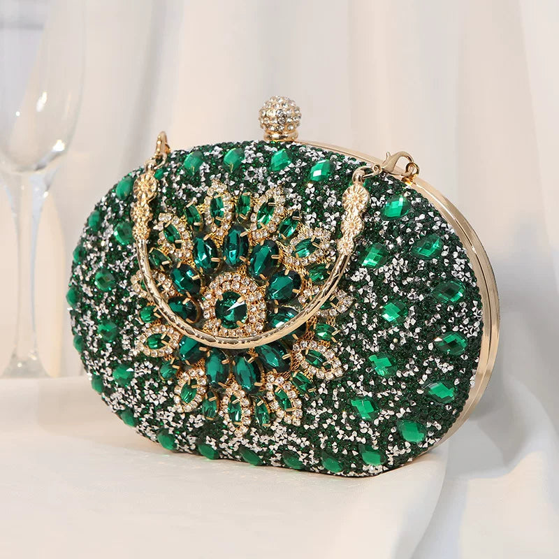 Floral Rhinestone Evening Clutch for Women – Formal Wedding & Banquet Handbag