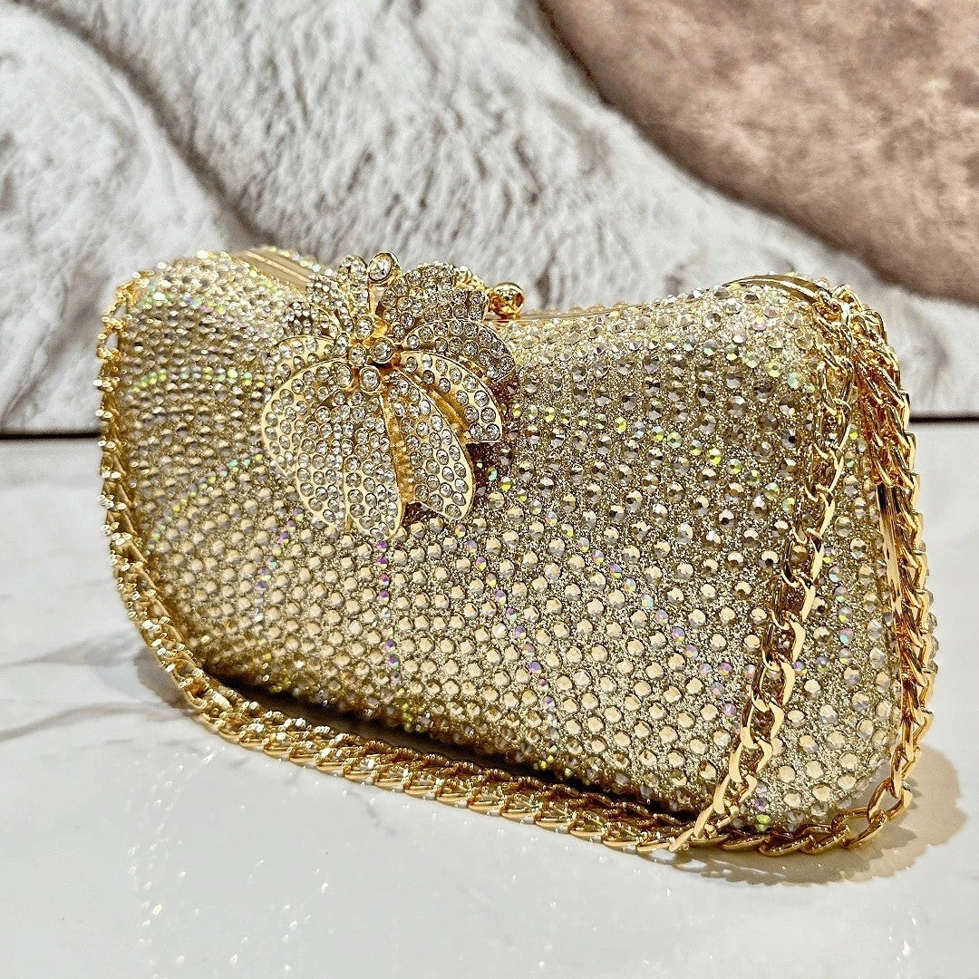 Diamond-Encrusted Evening Clutch with Crossbody Strap for Banquet and Formal Events
