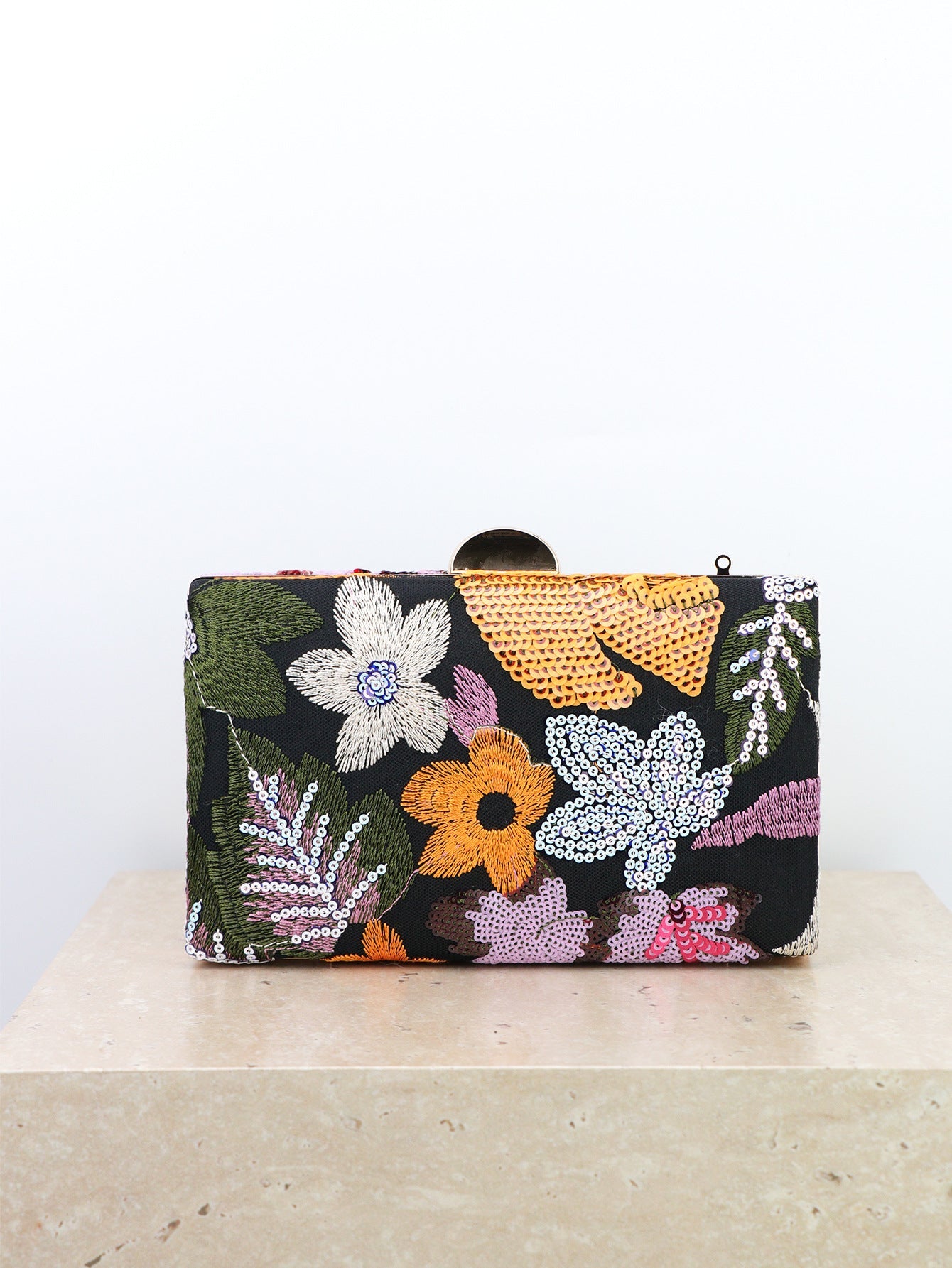 Elegant Purple Floral Sequin Evening Bag – Gold Chain Clutch for Women