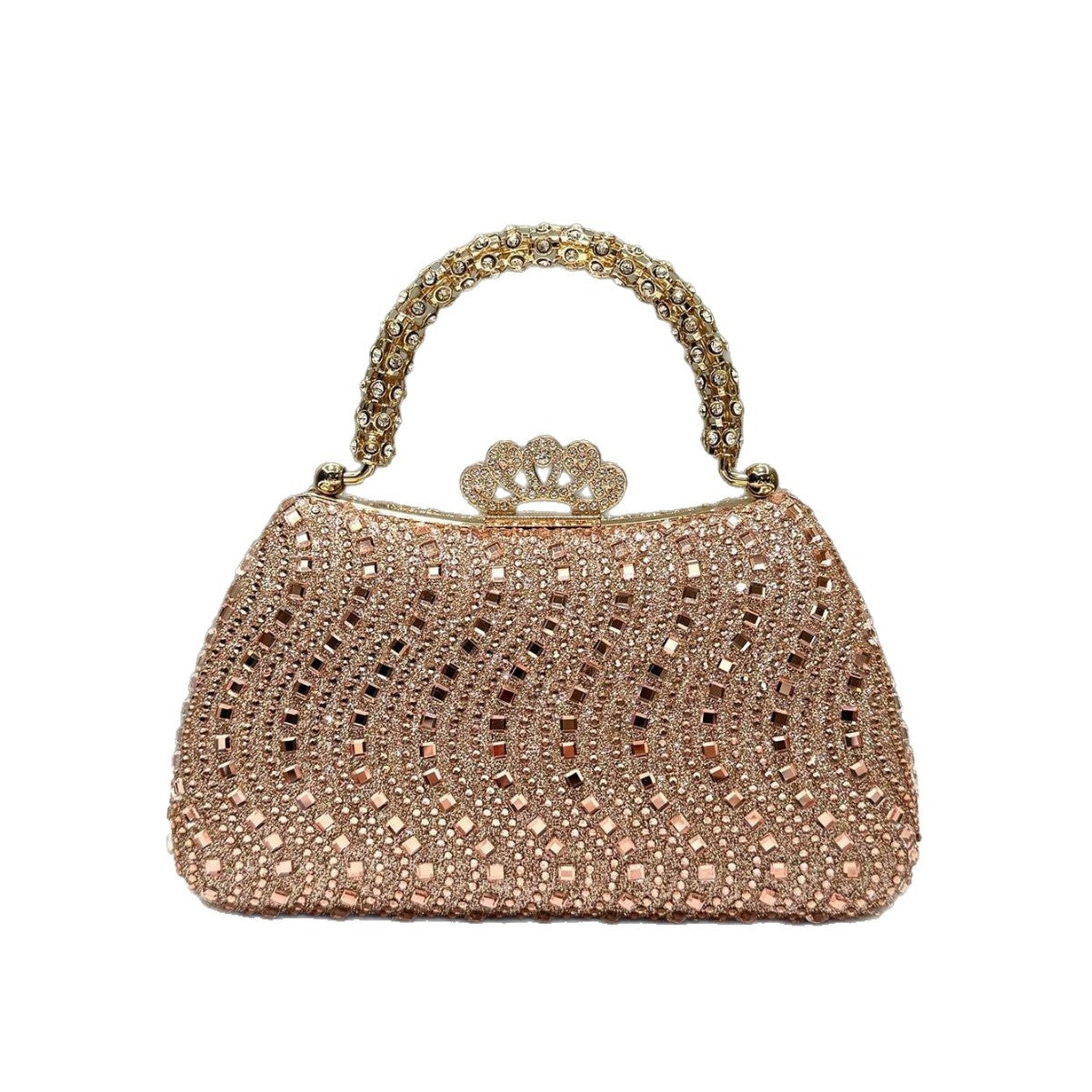 Elegant Pearl and Rhinestone Evening Bag – Beaded Handbag with Crown Handle for Women