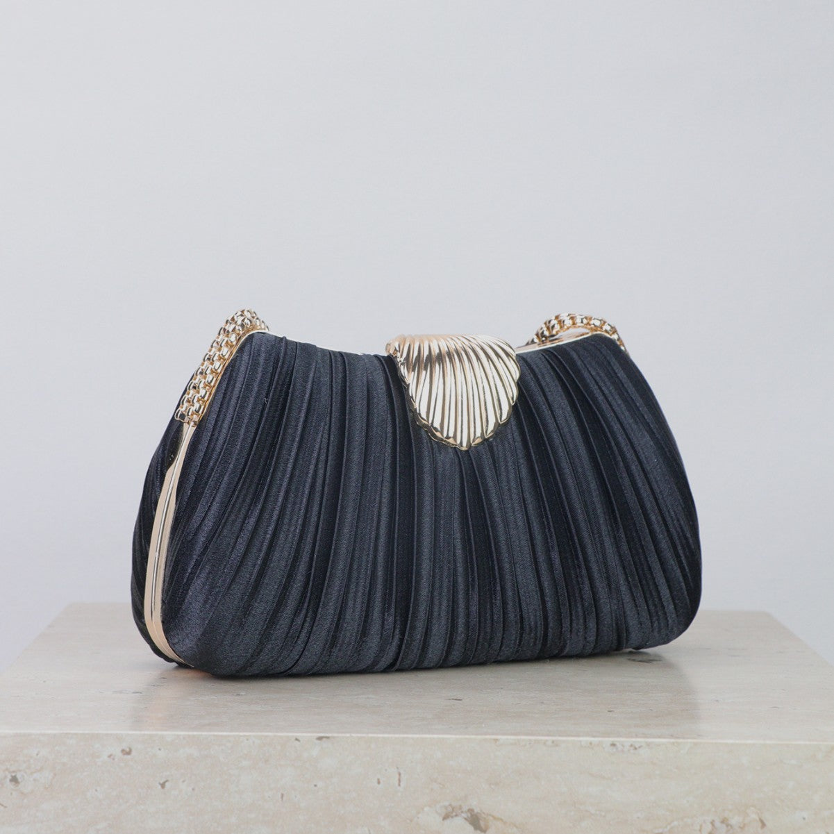 Elegant Satin Pleated Evening Clutch Bag with Buckle for Wedding and Banquet