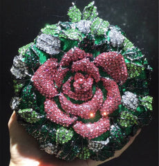 Diamond Dinner Bag – European and American Flower Cosmetic Bag, Small Round Banquet Handbag with Chain
