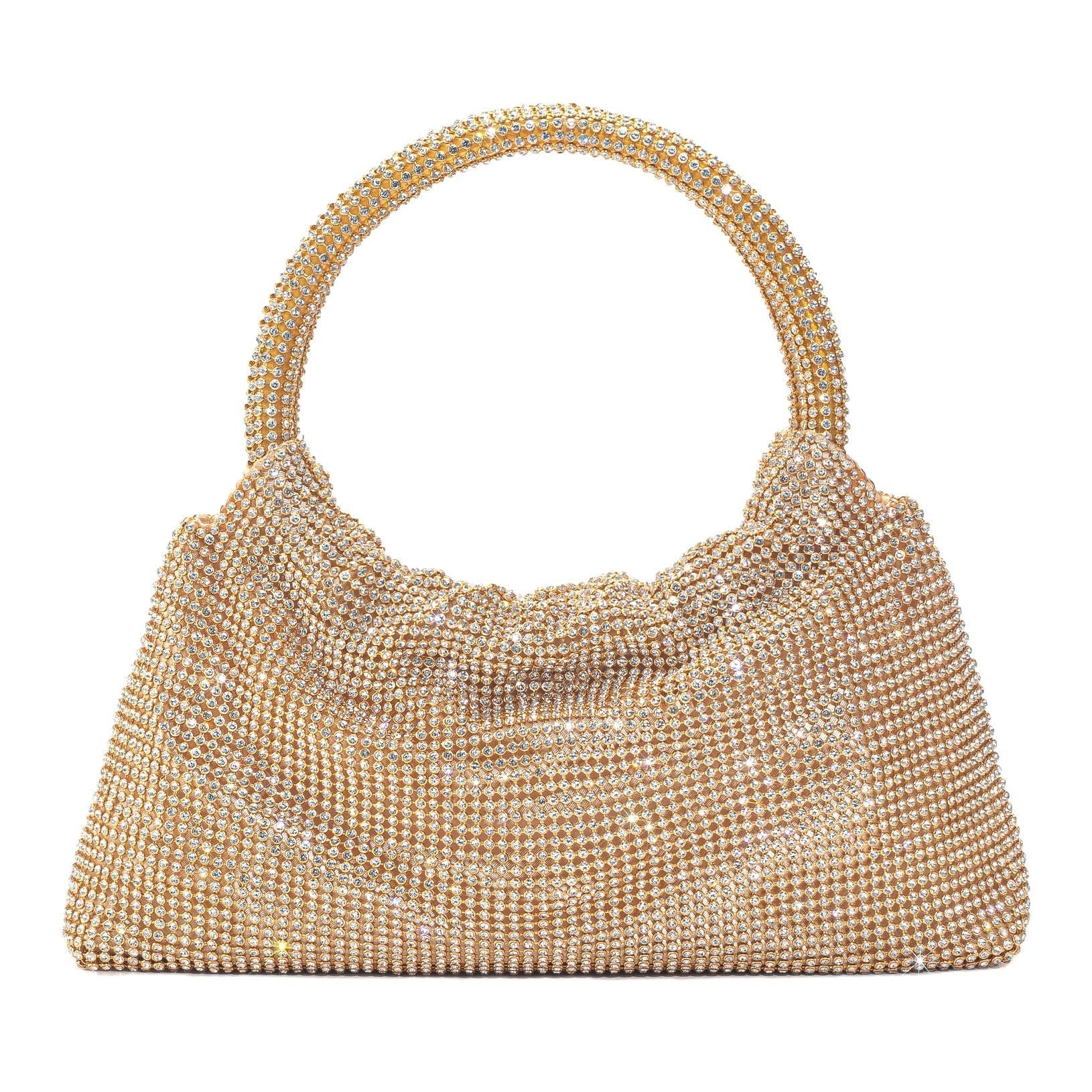 Rhinestone Evening Clutch with Shiny Ring Detail, Handheld or Crossbody Design