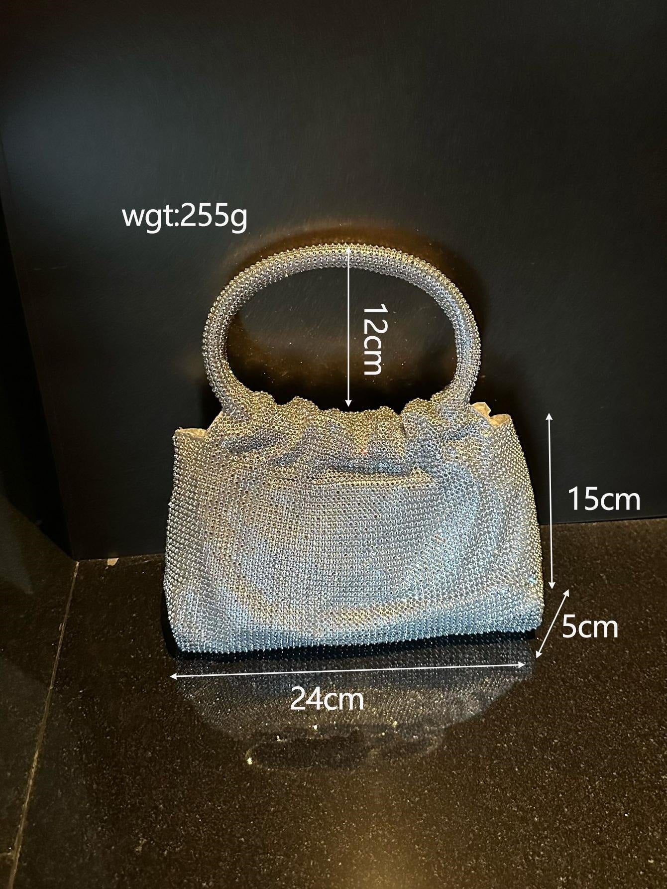 Rhinestone Evening Clutch with Shiny Ring Detail, Handheld or Crossbody Design