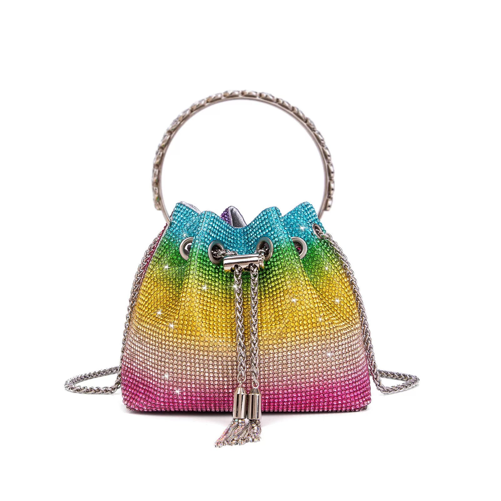 Rhinestone Bucket Evening Bag for Women – Chain Strap Shoulder and Dinner Handbag