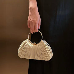 Pleated Evening Clutch with Ring Detail for Dinner Party and Banquet