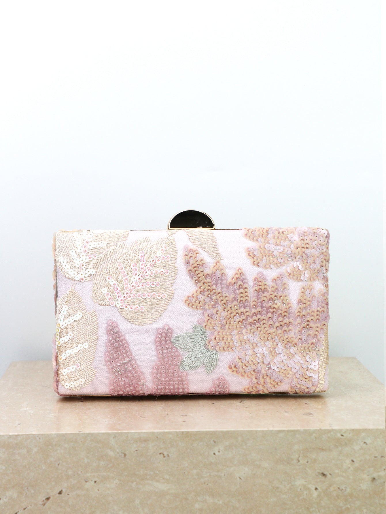Elegant Purple Floral Sequin Evening Bag – Gold Chain Clutch for Women