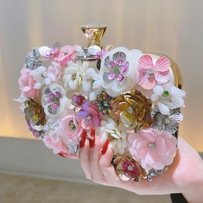 Floral Evening Clutch Bag for Women – Top Handle Formal Handbag for Dinner and Banquet
