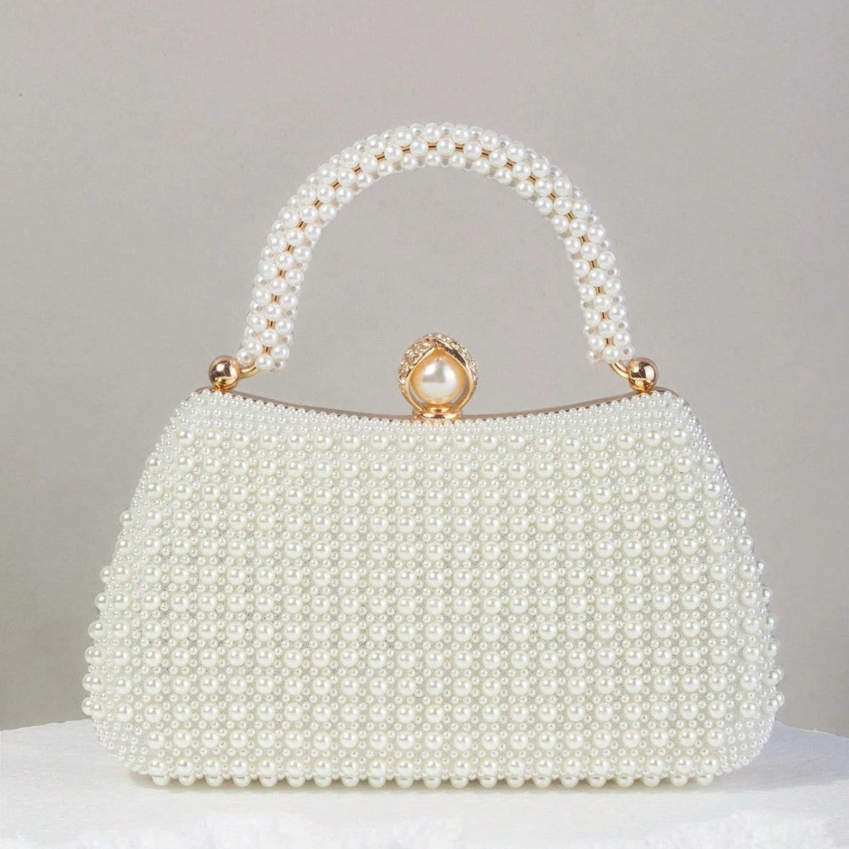 Elegant Beige Pearl Evening Clutch for Dinner Party and Banquet
