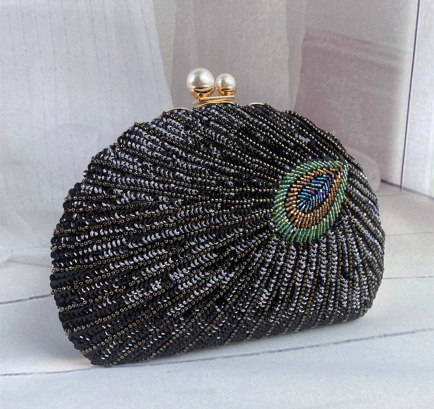 Beaded Embroidered Evening Clutch Bag – Vintage Style Handheld Formal Handbag