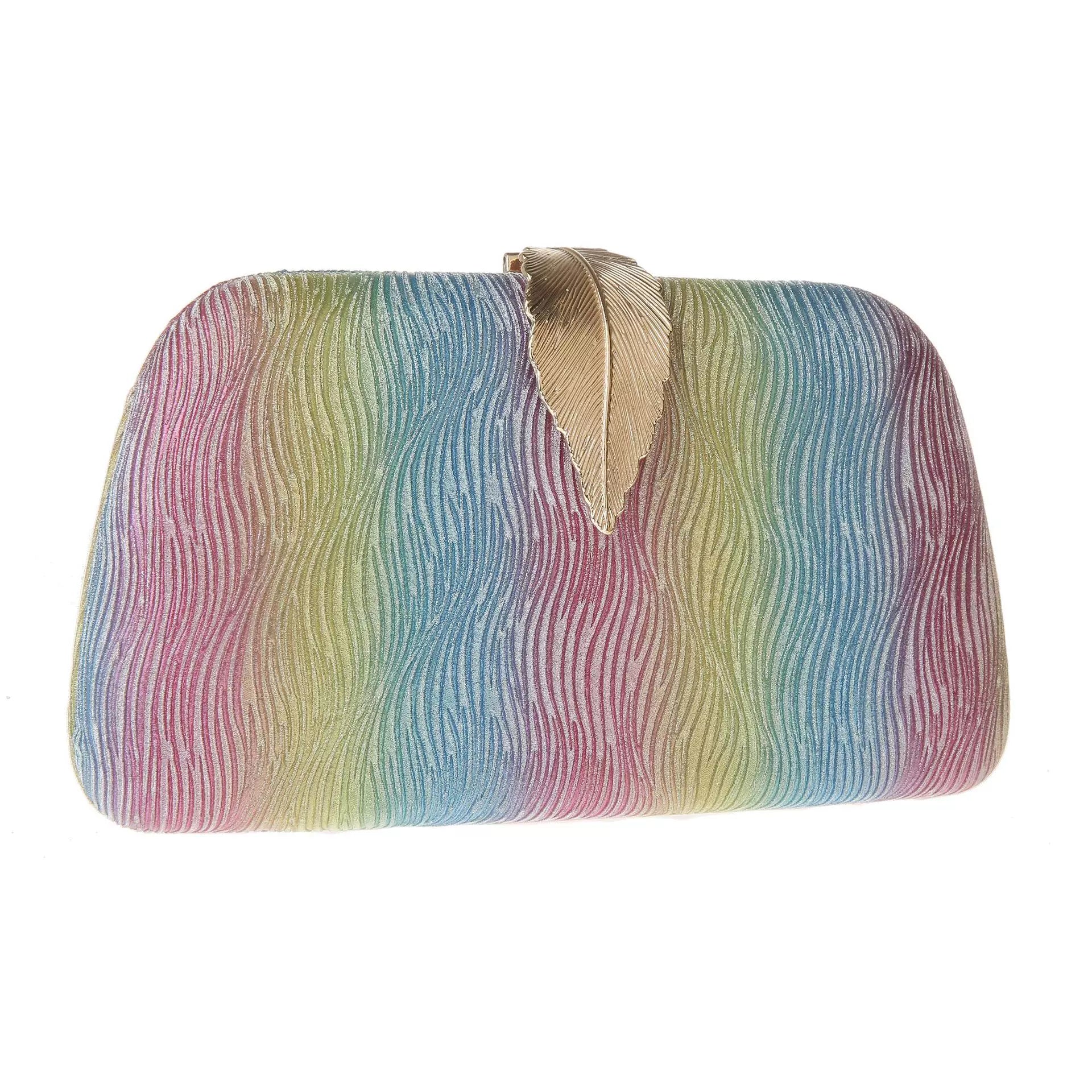 New Fashion Simple Leaf Clutch – Glitter Fabric Banquet Dinner Bag, Small Square Wedding Bag