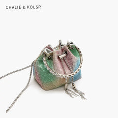 2025 High-End Pink Rainbow Diamond Evening Bag - Rhinestone Crossbody Handbag for Women