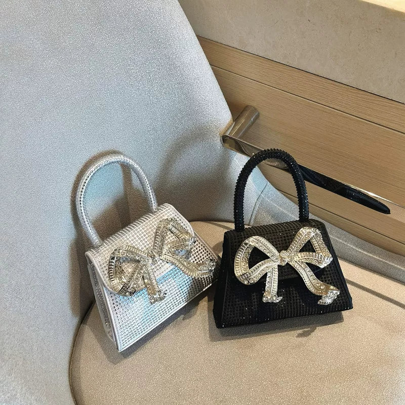 Rhinestone Bow Evening Bag for Women – Chain Strap Shoulder & Crossbody Handbag