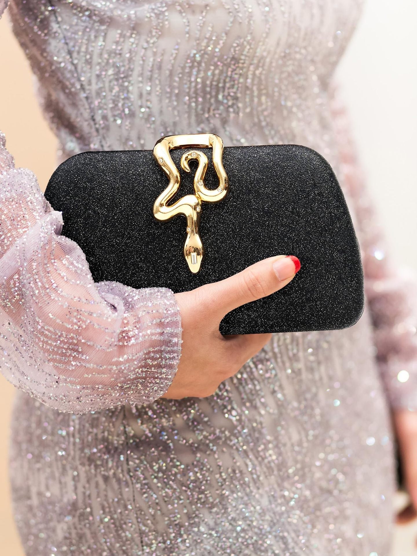 Snake Lock Evening Clutch Bag with Chain Strap for Party and Banquet