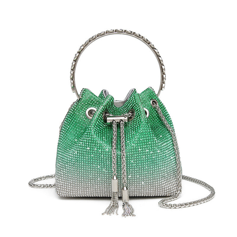 Rhinestone Bucket Evening Bag for Women – Chain Strap Shoulder and Dinner Handbag