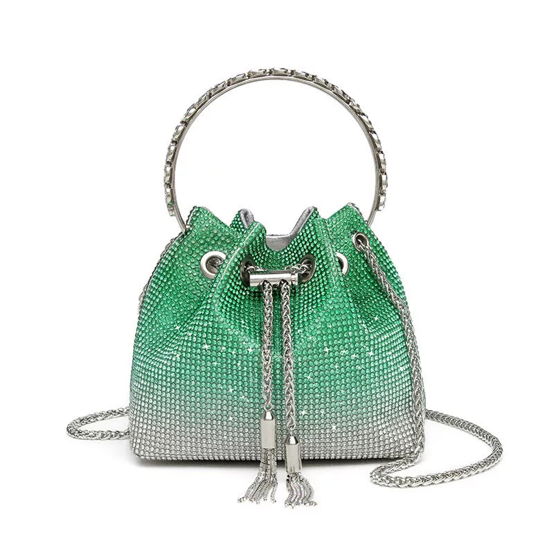 Rhinestone Bucket Evening Bag for Women – Chain Strap Shoulder and Dinner Handbag