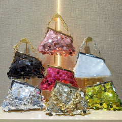 Shiny Pink Sequin Handbag – Chic Chain Handle Evening Bag for Women