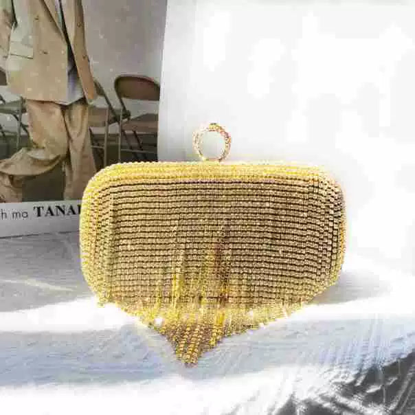 2025 European and American Rhinestone Tassel Dinner Bag - Small Square Handbag for Evening Dress