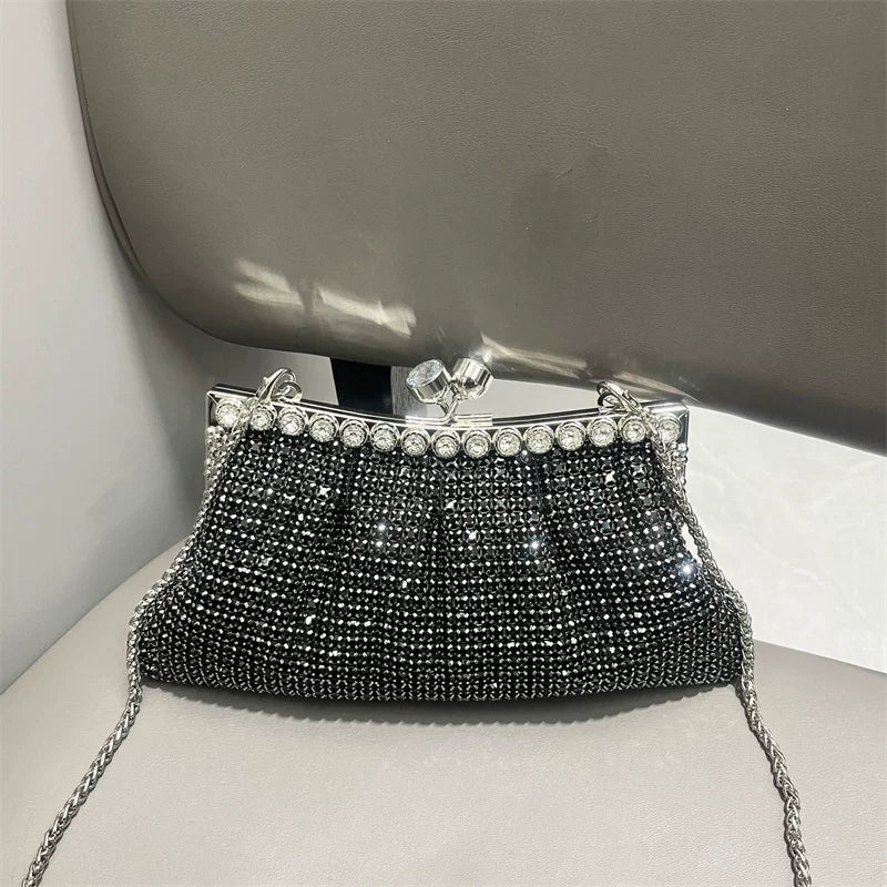European and American Rhinestone Evening Bags – Shiny Clutch, Shoulder, and Clip Bags for Women