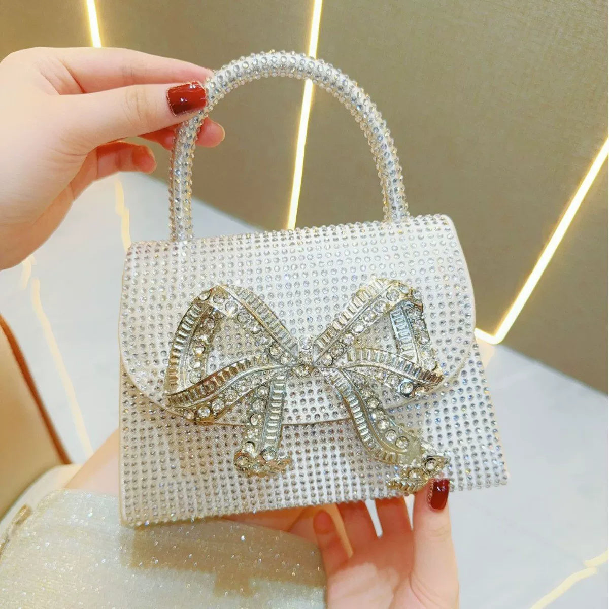 Rhinestone Bow Evening Bag for Women – Chain Strap Shoulder & Crossbody Handbag