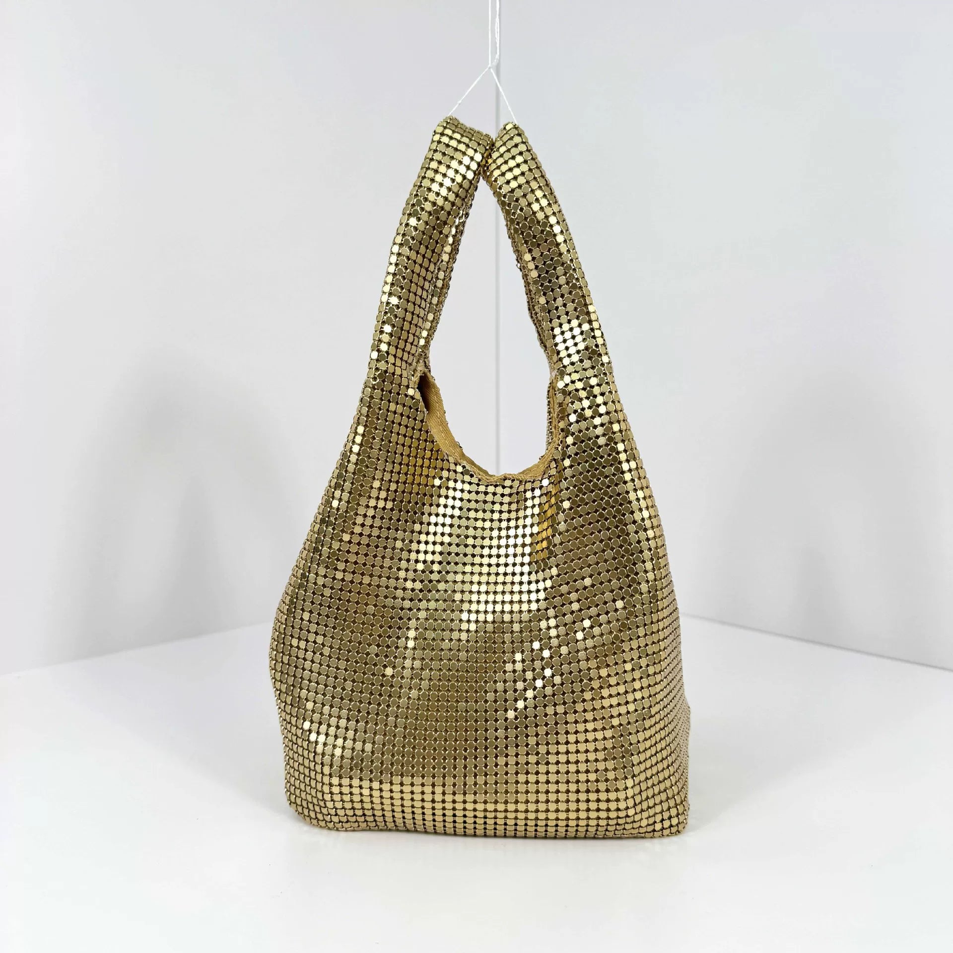 European and American Aluminum Plate Evening Bag – Shiny Sequin Bucket Vest Handbag for Ladies