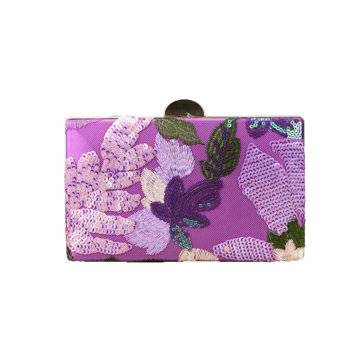 Elegant Purple Floral Sequin Evening Bag – Gold Chain Clutch for Women