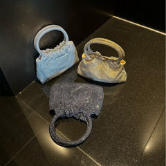 Rhinestone Evening Clutch with Shiny Ring Detail, Handheld or Crossbody Design