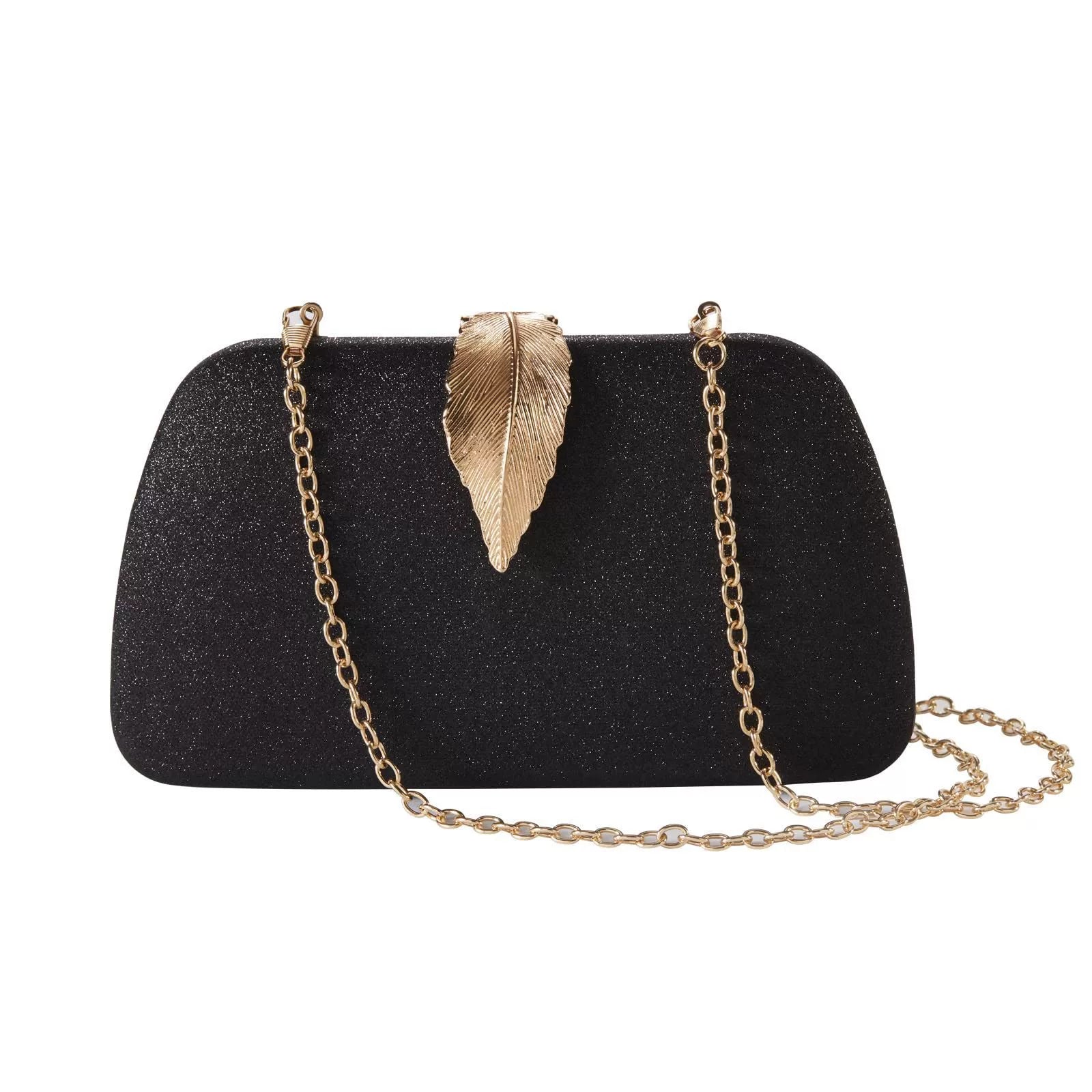 New Fashion Simple Leaf Clutch – Glitter Fabric Banquet Dinner Bag, Small Square Wedding Bag