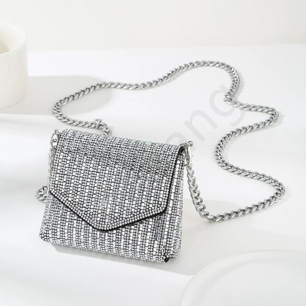 Rhinestone Glass Square Bag – Multi-Color Lipstick Crossbody Bag for Ladies