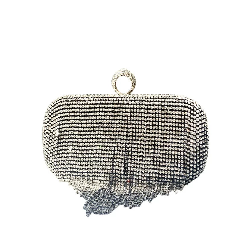 2025 European and American Rhinestone Tassel Dinner Bag - Small Square Handbag for Evening Dress