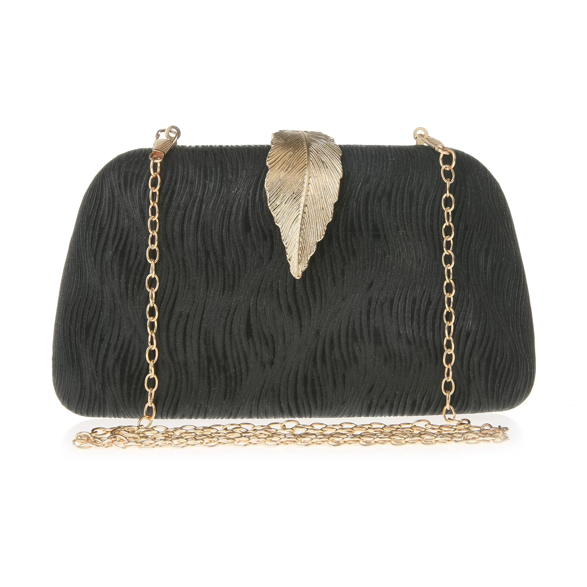 New Fashion Simple Leaf Clutch – Glitter Fabric Banquet Dinner Bag, Small Square Wedding Bag