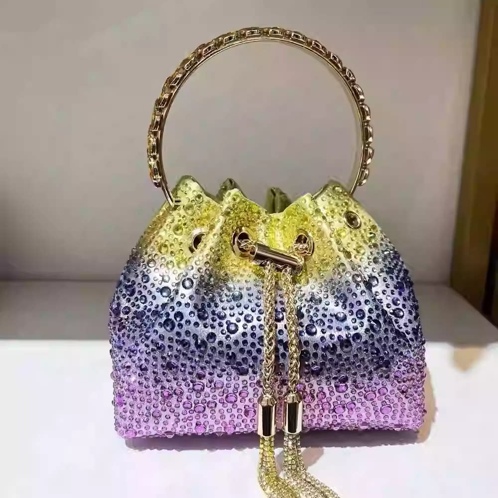 Rhinestone Bucket Evening Bag for Women – Chain Strap Shoulder and Dinner Handbag