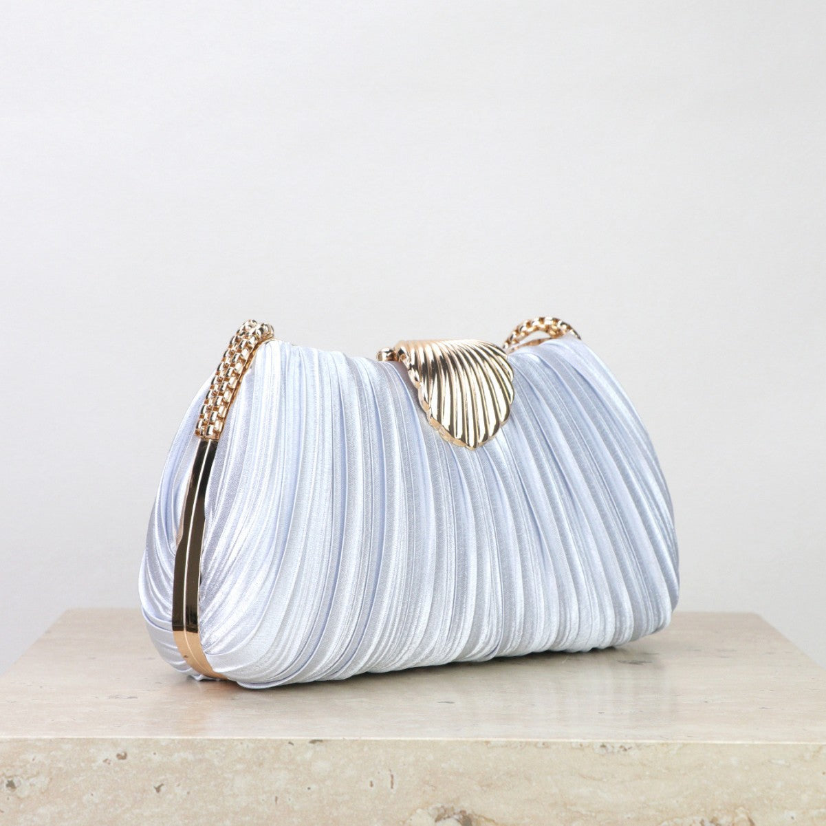 Elegant Satin Pleated Evening Clutch Bag with Buckle for Wedding and Banquet