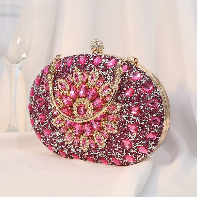 Floral Rhinestone Evening Clutch for Women – Formal Wedding & Banquet Handbag