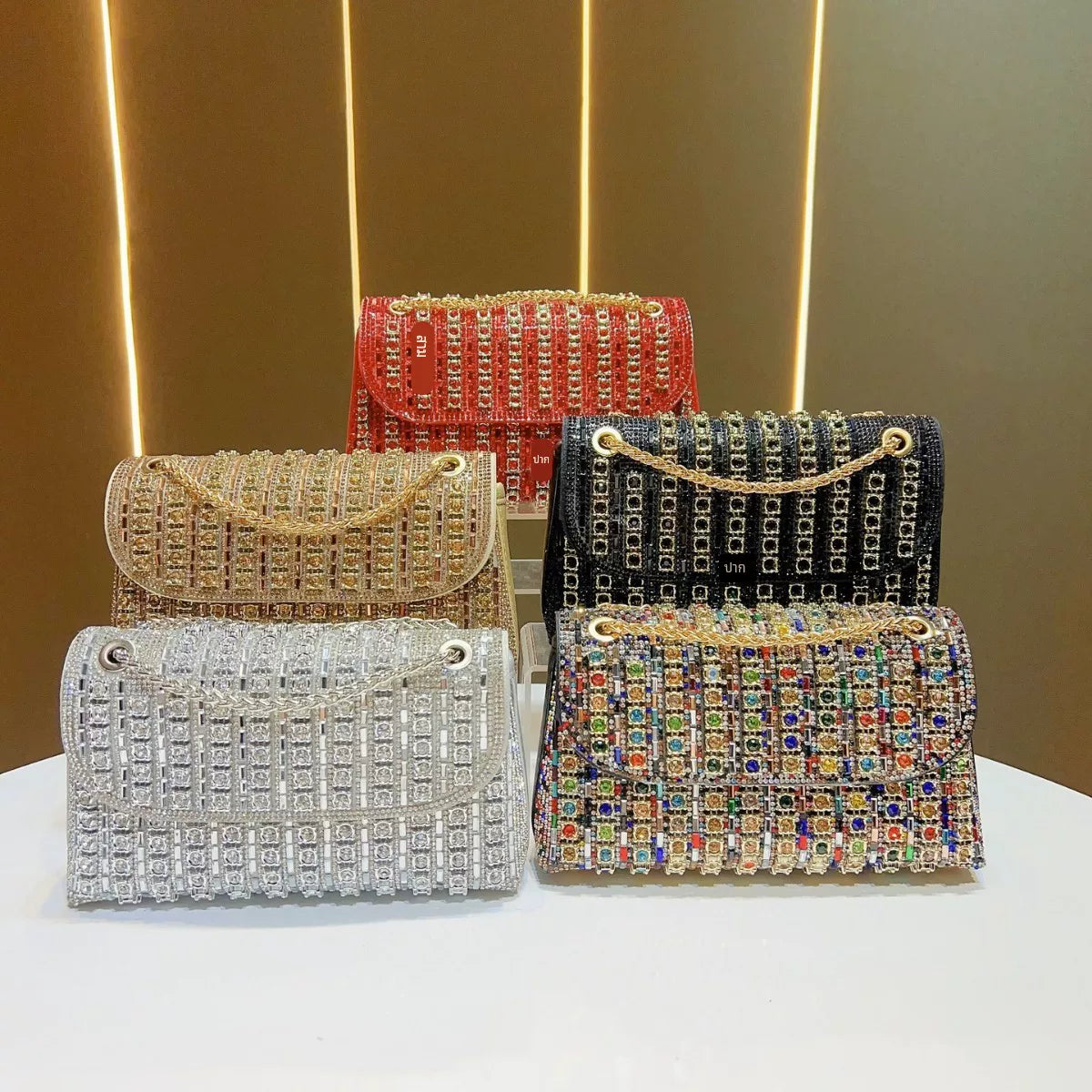 European and American High-End Diamond-Encrusted Small Square Evening Bag – Chain Shoulder and Crossbody Armpit Bag