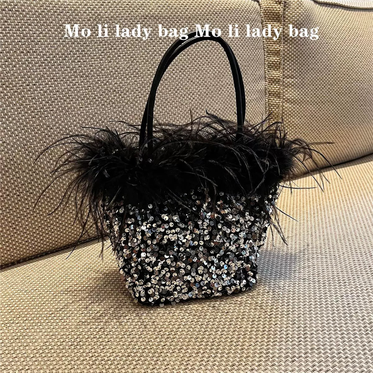 2025 Sequin Dinner Bag with Ostrich Feather - Handheld, Shoulder, and Crossbody Party Bag for Women