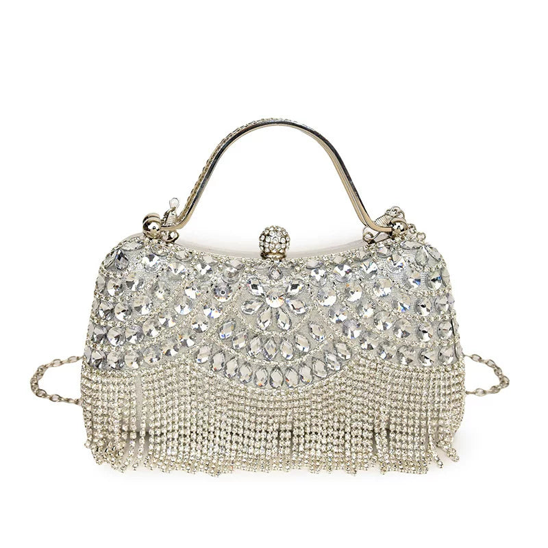 Gold & Silver Rhinestone Evening Bag for Women – Small Shoulder & Crossbody Clutch