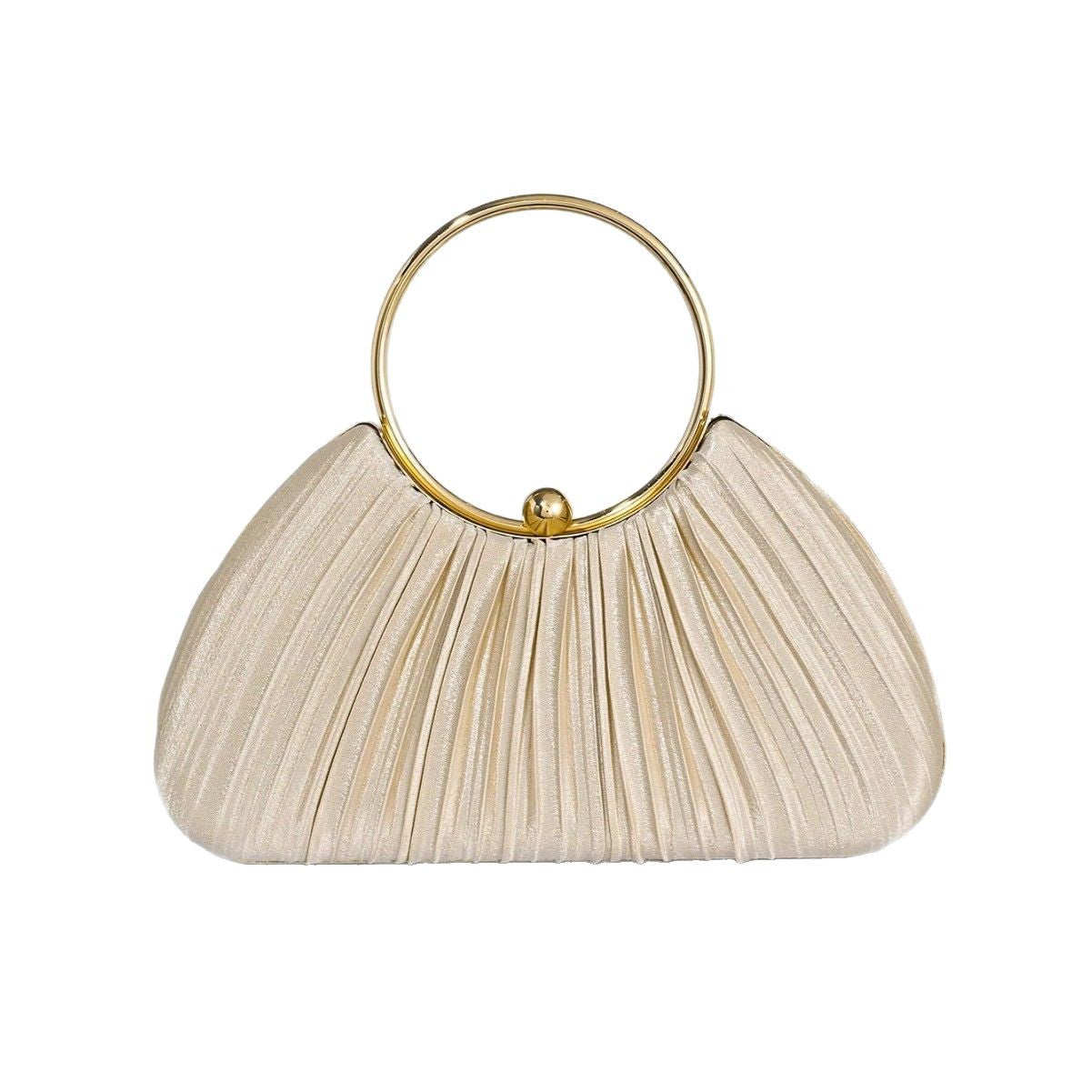 Elegant Pleated Evening Bag – Gold Ring Handle Clutch for Women