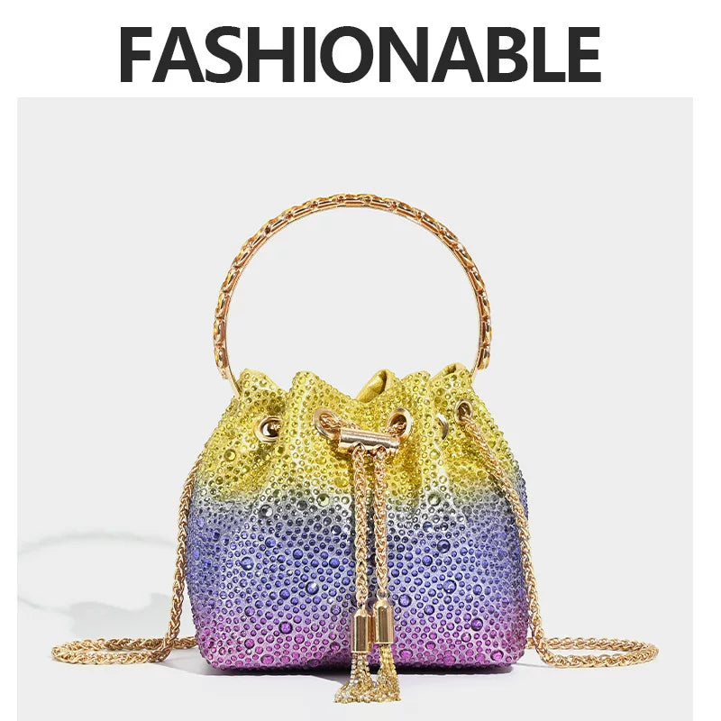 New Shiny Rhinestone Bucket Bag – Fashionable High-End Sequin Handheld, Shoulder, and Crossbody Bag