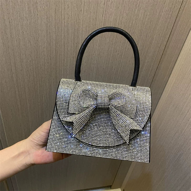 Rhinestone Bow Evening Bag for Women – Chain Strap Shoulder & Crossbody Handbag