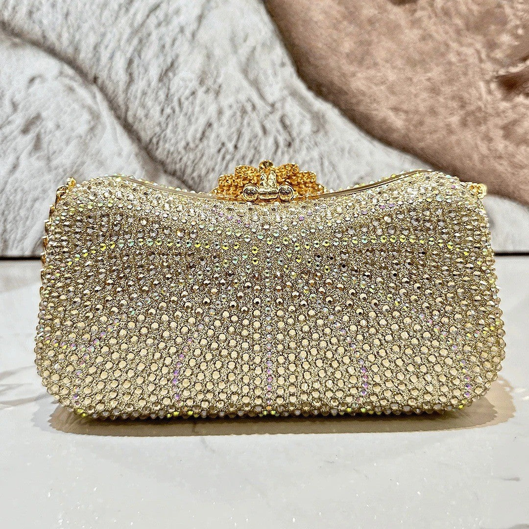 Diamond-Encrusted Evening Clutch with Crossbody Strap for Banquet and Formal Events
