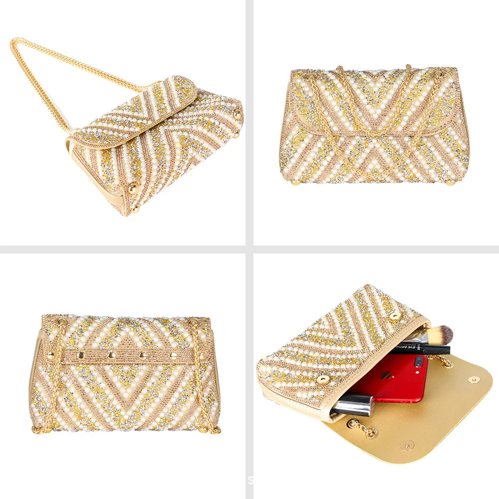 Diamond and Pearl Banquet Bag – Cheongsam Underarm Handbag, One Shoulder, Crossbody Dinner Bag for Women