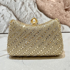 Diamond-Detail Evening Bag for Wedding and Banquet with Messenger Strap